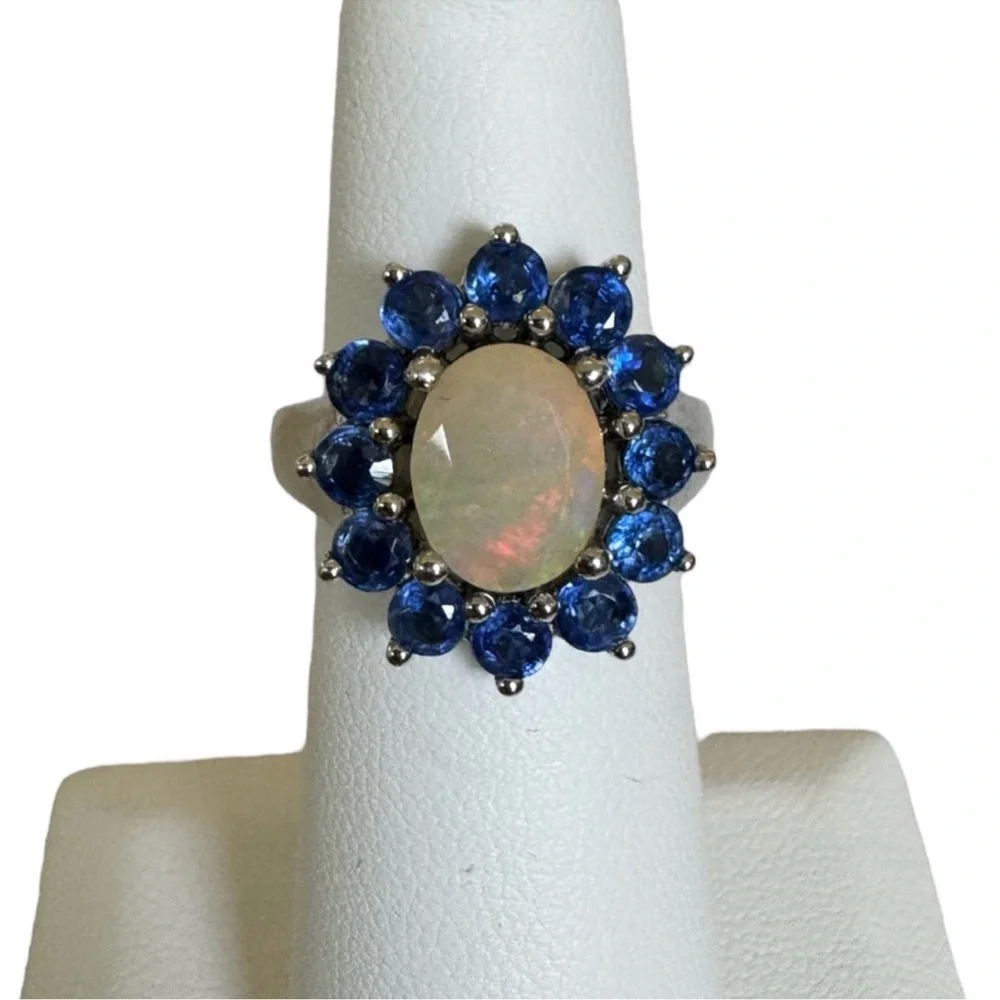 Vintage opal and tanzanite 925 silver ring